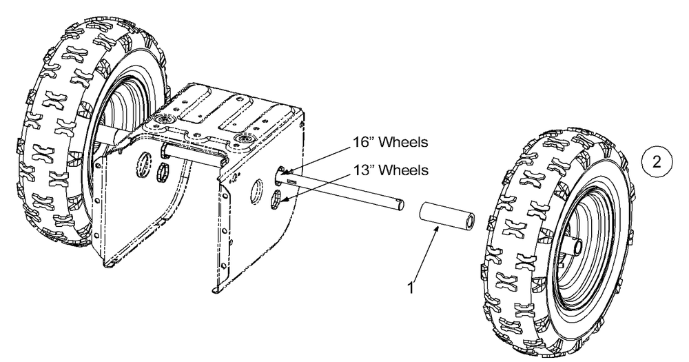 Wheels Assembly Diagram and Parts List for 31AE640F000 2003 Yard Machines Snow Blower